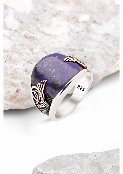 ​Gümüş Özel Kesim Sıkma Lapis Taşlı Osmanlı Armalı Erkek Yüzük