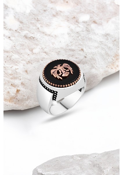 Onix Taş Üstü Selçuklu Kartalı Gümüş Erkek Yüzük