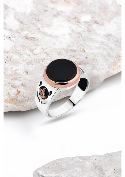 Düz Onix Taşlı Gümüş Erkek Yüzük