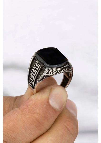 Zikzak Desenli 925 Ayar Gümüş Erkek Yüzük