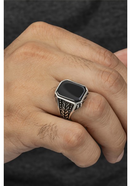 925 Ayar Yanı Desenli Gümüş Erkek Yüzük modelleri