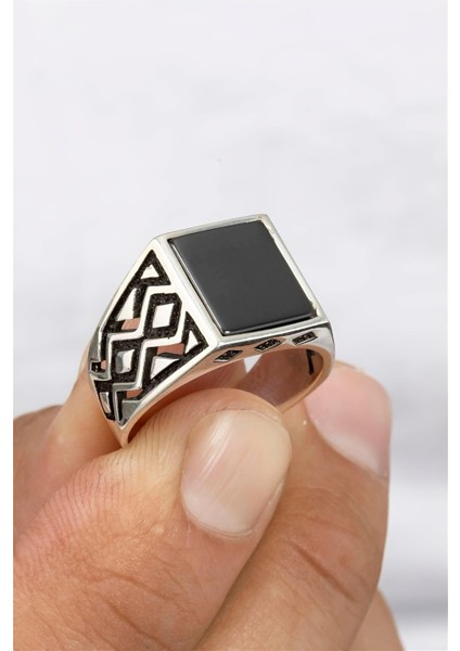 Karo Motifli 925 Ayar Gümüş Erkek Yüzük