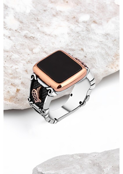 Düz Onix Taşlı Gümüş Erkek Yüzük