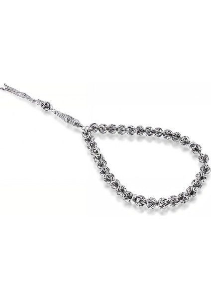 Yuvarlak Oksitli Kafes Gümüş Tesbih