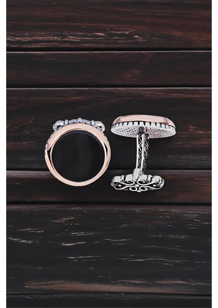 ​​​​​​​​​Gümüş Onix Taşlı Yuvarlak Kol Düğmesi