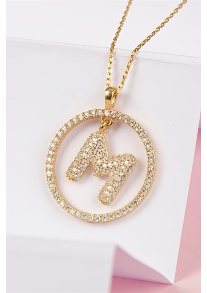 Altın Kaplama 925 Ayar Gümüş Yuvarlak Bayan Harfli Kolye