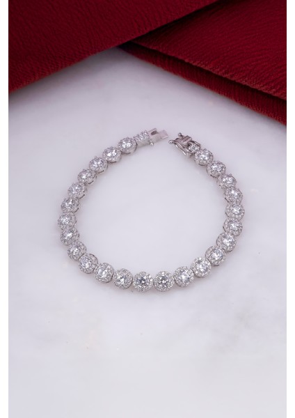 925 Ayar Gümüş Rodyumlu Su Yolu Zirkon Taşlı Bayan Bileklik