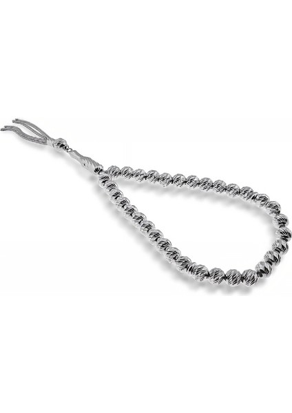 Yuvarlak Kalemli Lazer Kesim Gümüş Tesbih