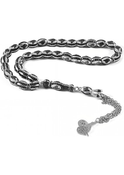 Gümüş Zirkon Taşlı Tuğra Taneli Tesbih