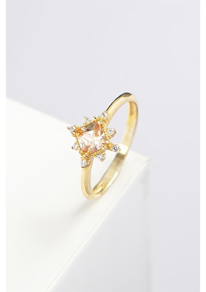 Zultanit Taşlı Zirkon Süslemeli Altın Kaplama Gümüş Bayan Yüzük