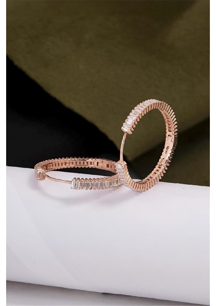 925 Ayar Gümüş Rose Renk Baget Küpe