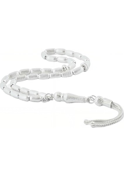 Arpa Tane Çizgili Gümüş Tesbih