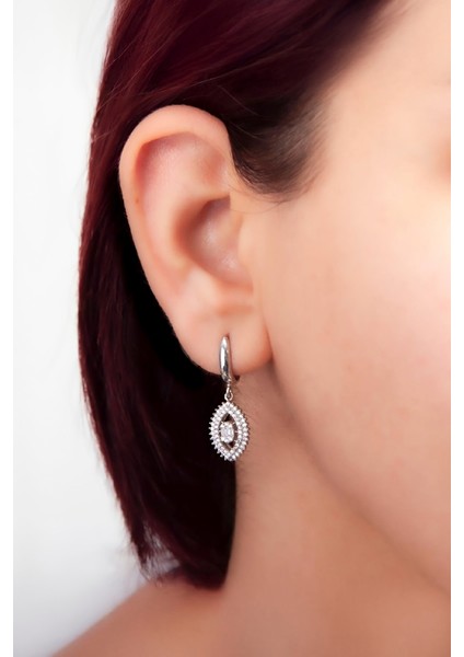 Rodyumlu Zirkon Taşlı Oval Gümüş Küpe fiyatları