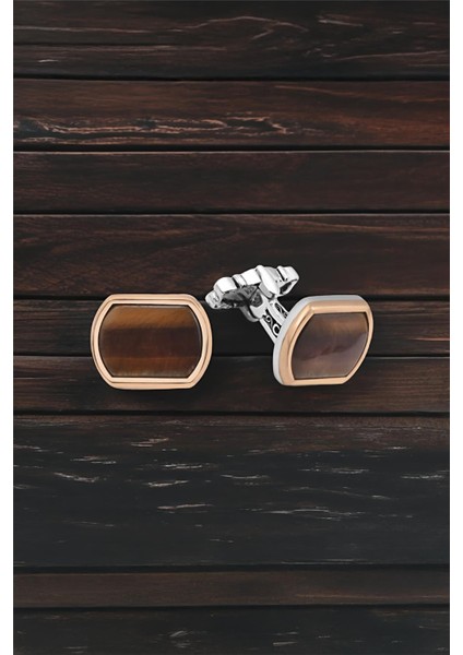 Gümüş Kaplan Gözü Taşlı Kol Düğmesi