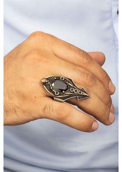 Aslan Figürlü Siyah Oniks Taşlı Gümüş Erkek Yüzük modelleri