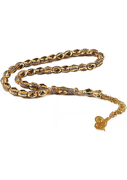 Gümüş Sarı Zirkon Üzeri Tuğralı Tesbih