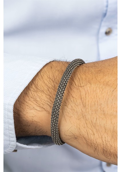 Zincir Örgü Model Gümüş Erkek Bileklik