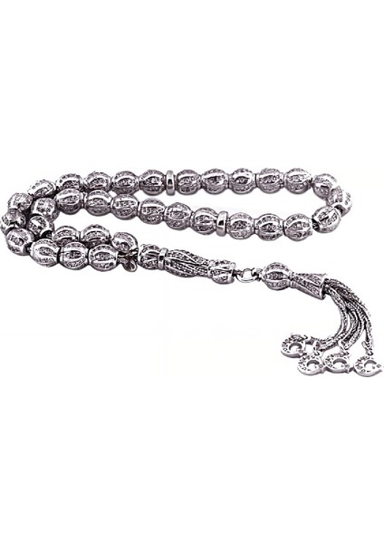 Gümüş Zirkon Taşlı Ay Yıldız Püsküllü Tesbih