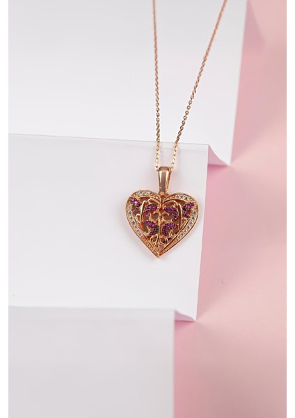 925 Ayar Gümüş Melek Kanadı Rose Renk İsimli Bayan Kolye