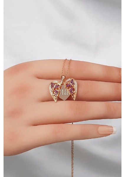 925 Ayar Gümüş Melek Kanadı Rose Renk İsimli Bayan Kolye modelleri