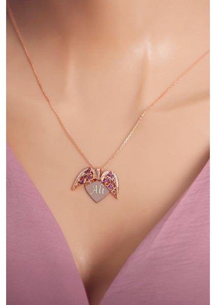 925 Ayar Gümüş Melek Kanadı Rose Renk İsimli Bayan Kolye indirimleri