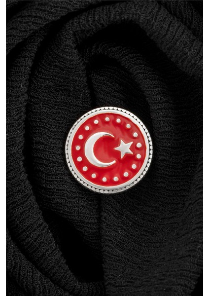 925 Ayar Gümüş Mineli Ayyıldız Puantiyeli Rozet