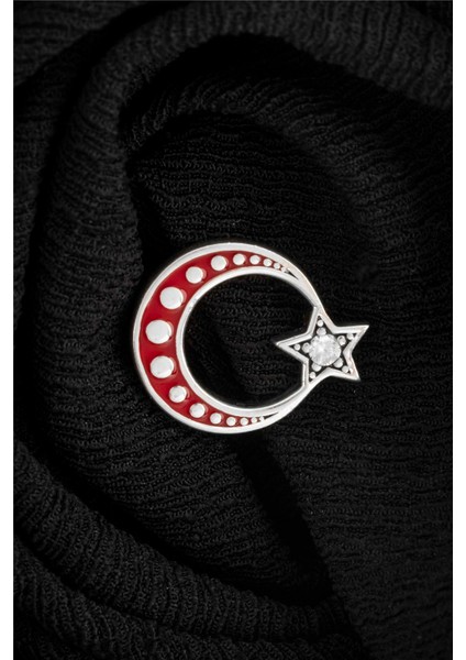 925 Ayar Gümüş Puantiyeli Ayyıldız Rozet