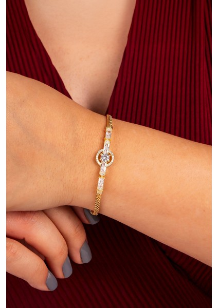 925 Ayar Gümüş Baget Ve Zirkon Taşlı Altın Kaplama Circle Bayan Bileklik fiyatları