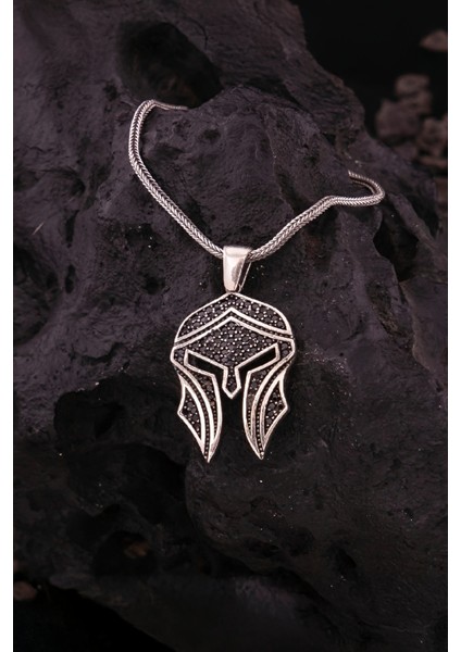 925 Ayar Gümüş Zirkon Süslemeli Savaş Zırhı Erkek Kolye