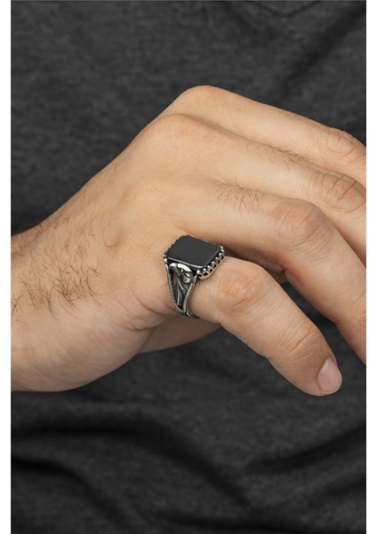 Kartal Motifli Oniks Taşlı Gümüş Serçe Parmak Erkek Yüzük fiyatları