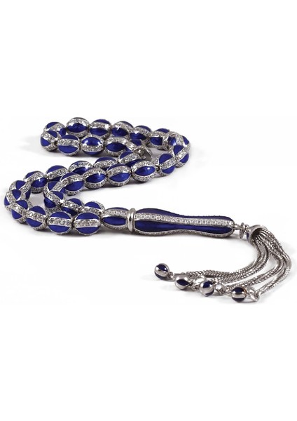Gümüş Lacivert Mineli Zirkon Taşlı Tesbih