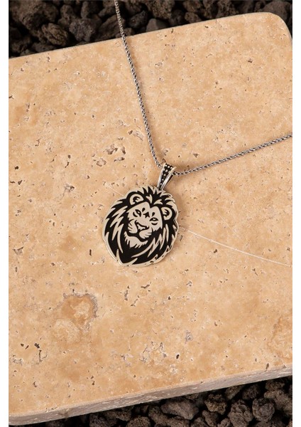 925 Ayar Gümüş Aslan Motifli Erkek Kolye