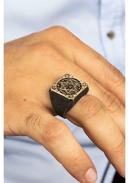 Kabartma Motifli Hz. Süleyman Mührü Gümüş Erkek Yüzük fiyatları