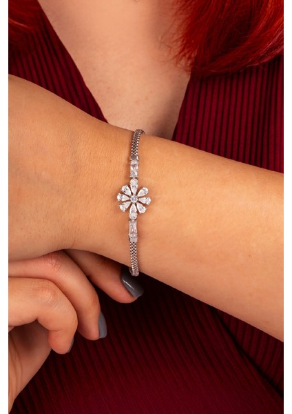 925 Ayar Gümüş Baget Taşlı Rodyumlu Lotus Küp Zincir Bayan Bileklik fiyatları