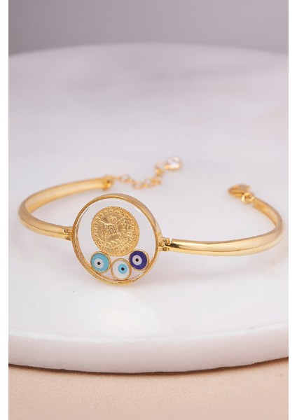 925 Ayar Gümüş Altın Kaplama Osmanlı Parası Çerçeve Bayan Bileklik