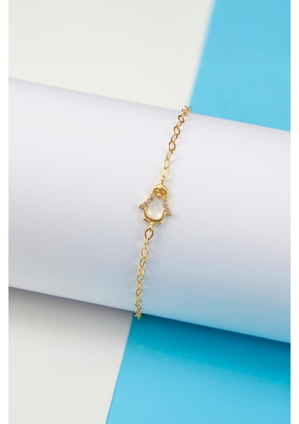 Altın Kaplama Zirkon Taşlı 925 Ayar Gümüş Minimal Penguen Bayan Bileklik