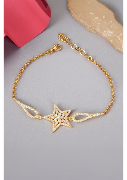 925 Ayar Gümüş Altın Kaplama Yıldız Bayan Bileklik