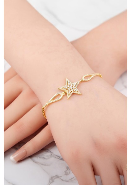 925 Ayar Gümüş Altın Kaplama Yıldız Bayan Bileklik fiyatları