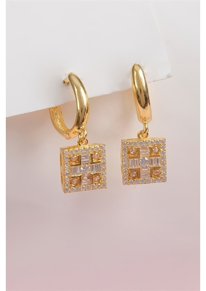 Altın Kaplama 925 Ayar Gümüş Baget Taşlı Küpe