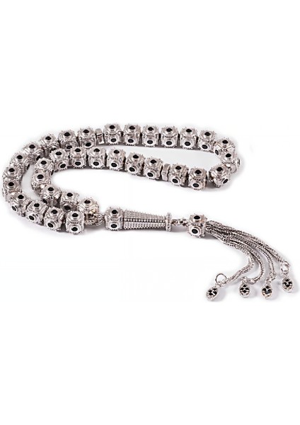 Siyah Zirkon Taşlı Özel Gümüş Tesbih