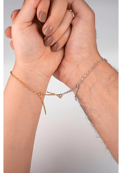 925 Ayar Gümüş Rodyum Rose Mıknatıslı Çift Kalp Aşk Bileklik fiyatları