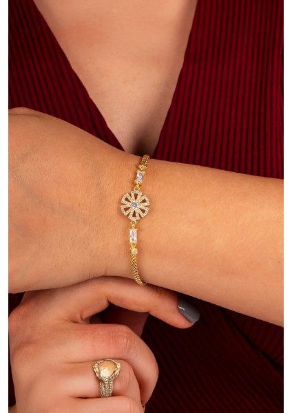 925 Ayar Gümüş Altın Kaplama Full Baget Ve Zirkon Taşlı Pervane Bayan Bileklik fiyatları