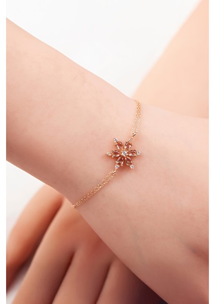 Sitrin Taşlı Rose Renk 925 Ayar Gümüş Çiçek Bayan Bileklik fiyatları