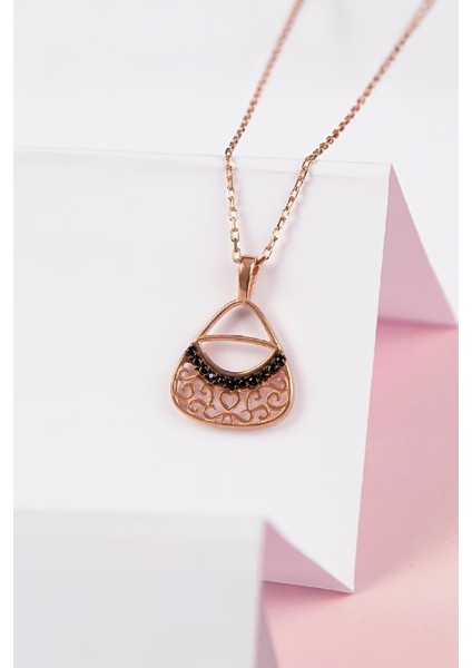 925 Ayar Gümüş Rose Renk Bayan Çanta Kolye