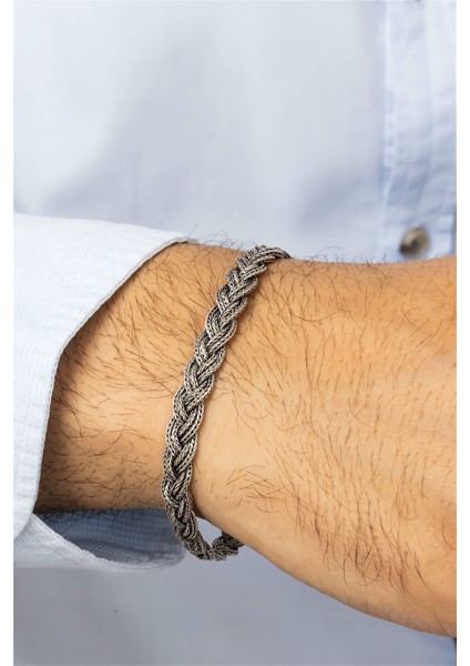 Örgü Model Gümüş Erkek Bileklik