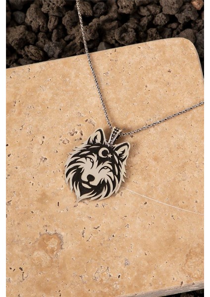 925 Ayar Gümüş Ayyıldız Ve Kurt Motifli Erkek Kolye