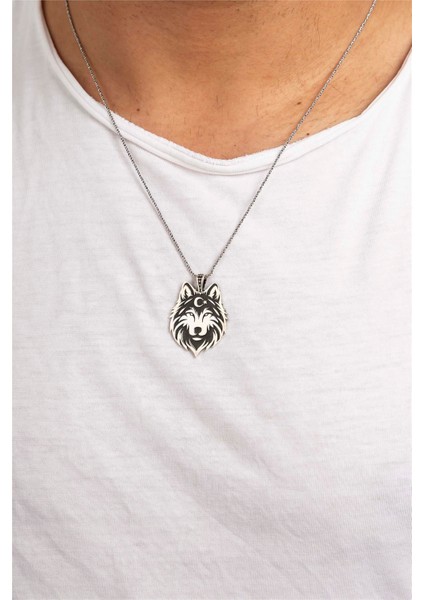 925 Ayar Gümüş Ayyıldız Ve Kurt Motifli Erkek Kolye modelleri