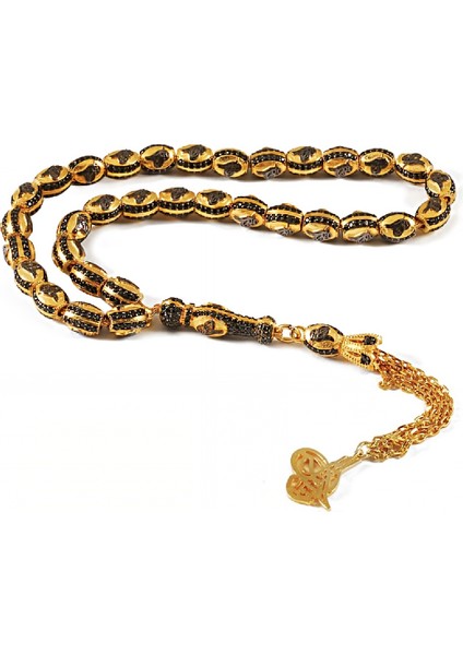 Gümüş Zirkon Taşlı Osmanlı Tuğralı Tesbih