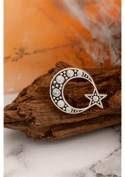 925 Ayar Gümüş Zirkon Taşlı Ayyıldız Rozet fiyatları