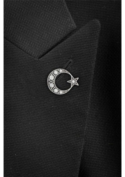 925 Ayar Gümüş Zirkon Taşlı Ayyıldız Rozet modelleri